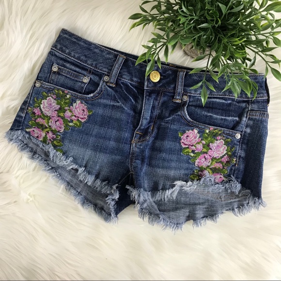 American Eagle Outfitters Pants - American Eagle Floral Embroidered Jean Shorts 0